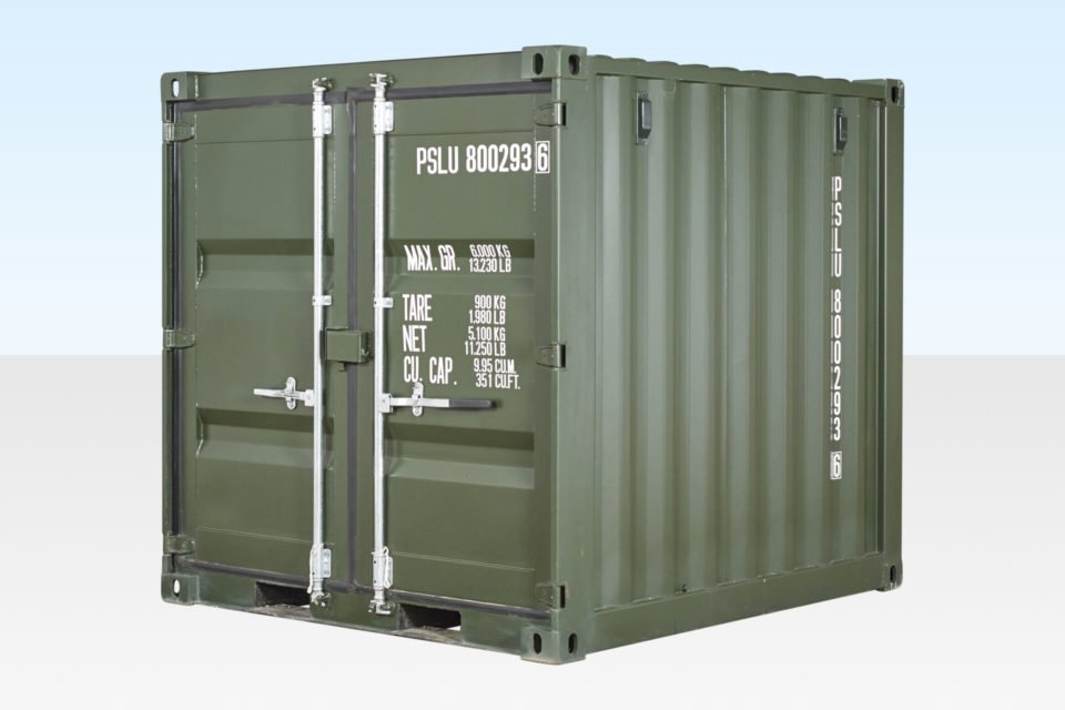 8ft One-Trip Shipping Container – New – Green RAL 6007